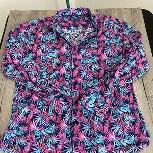 Bertigo Men's Long Sleeve Designer Button Shirt Bursting Color Foliage XL